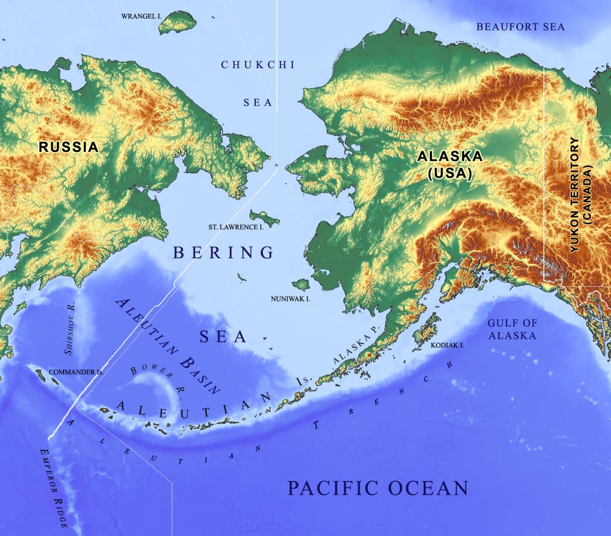 Map of the Bering Strait (image courtesy of Gretarsson, CC BY-SA 2.0)