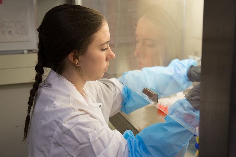 Recent MSc graduate Tori Sanderson handling blood samples (photo by M.K. Wills)