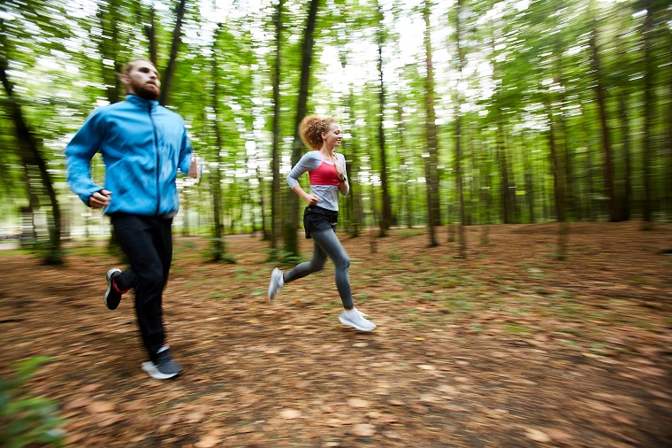 People jogging in a forest
