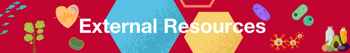 External resources banner with a red background and icons related to biology