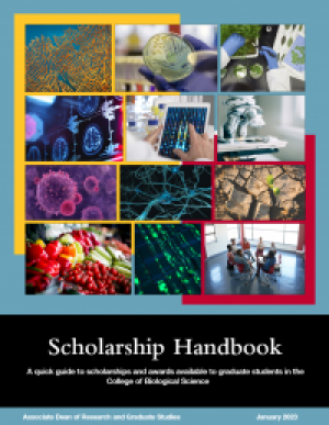 Image cover of the handbook, showing photos related to biology