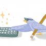 Illustration of a bird using a calculator